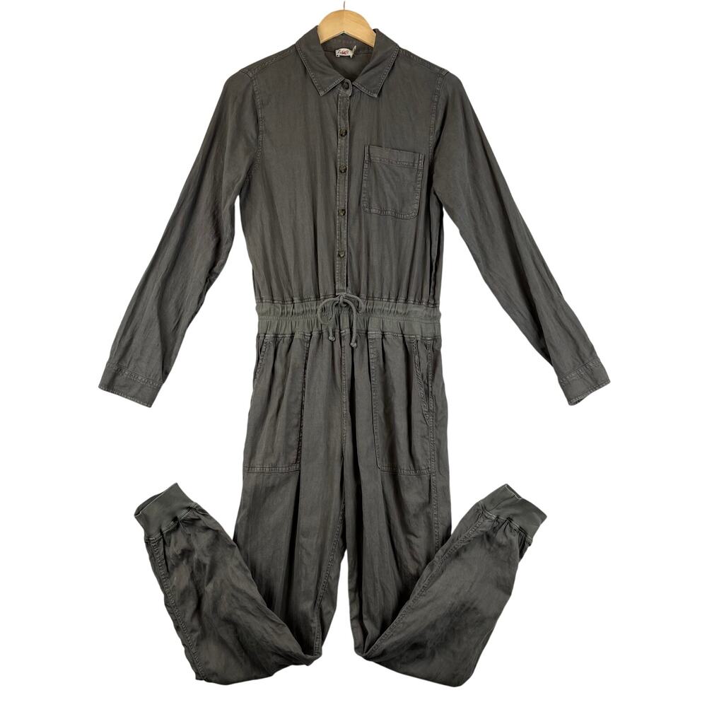 Faherty Arlie Day Jumpsuit Womens Small Surplus Green Long Sleeve Linen Blend